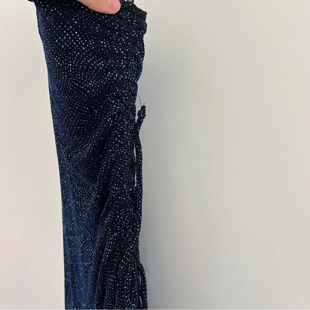 Vintage NWT Blue Sparkle Glitter One Shoulder Y2K Ruched Dress Size L - Picture 6 of 13